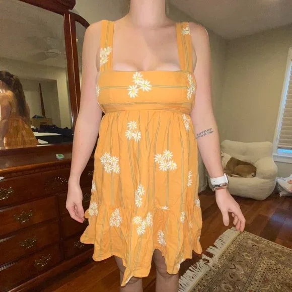 open lace back dress Alana Orange Floral Strapless Babydoll Dress